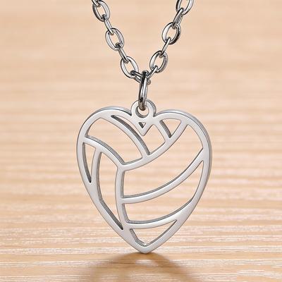 Collar de Corazón para Mujer Colgante Rayado de Voleibol Joyería de Acero Inoxidable en el Cuello Encanto Deportivo 2026 Regalos de Moda Venta al por Mayor