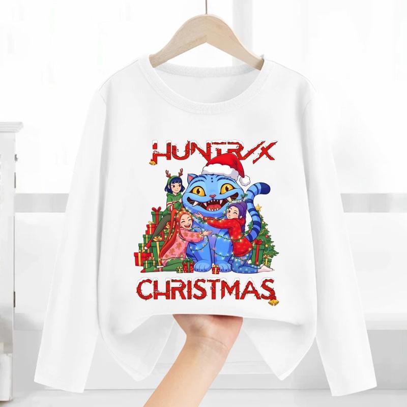 Merry Christmas Kpop Demon Hunters Print Fashion Kids T Shirt Casual Children Clothes Autumn Baby Boys Girls Long Sleeve T-shirt