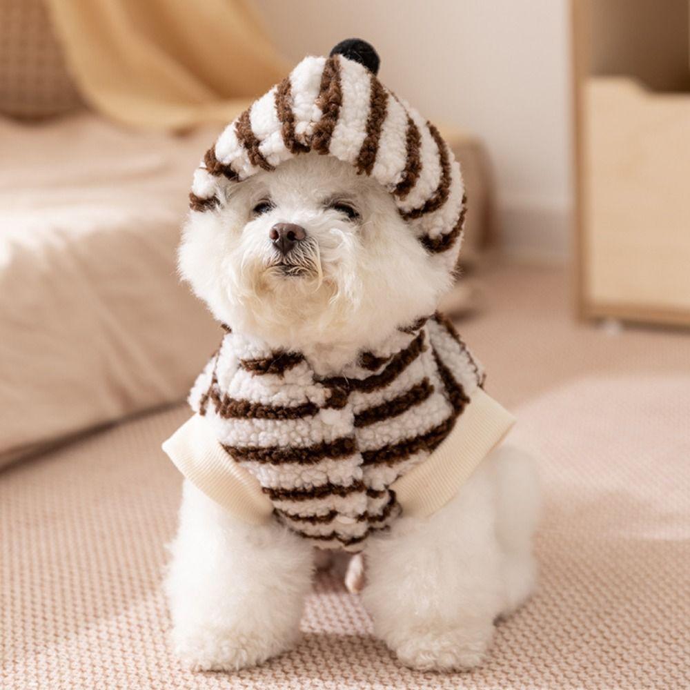 Warm Striped Dog Hoodie Cartoon Pattern Dog Base Coat Winter Dog Clothes  for Autumn Winter
