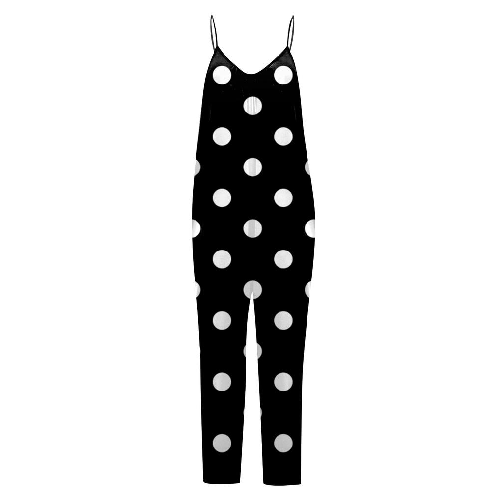 Mono suelto sin mangas para mujer con correa de espagueti ajustable y pantalones largos elásticos con bolsillos