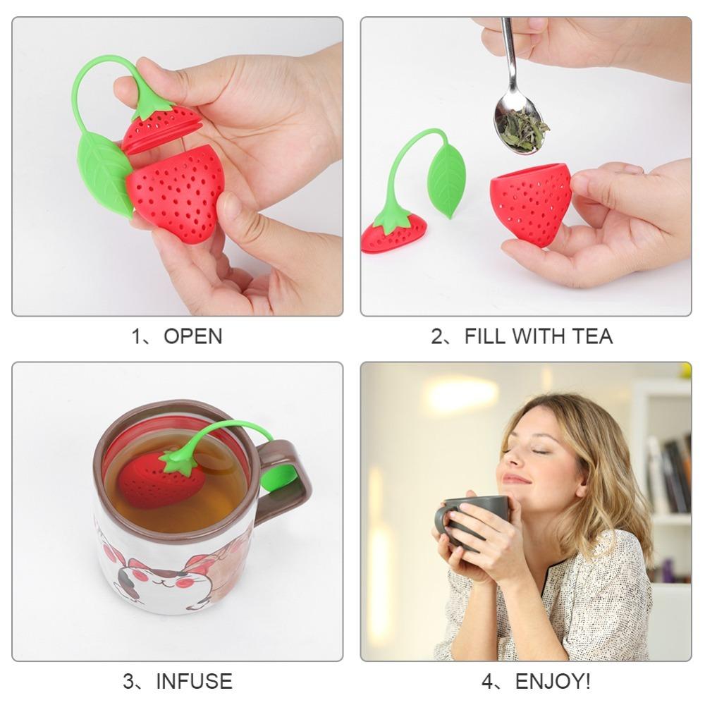 Strawberry Shape Design Tea Strainer Food Grade Silicone Tea Filter For Family