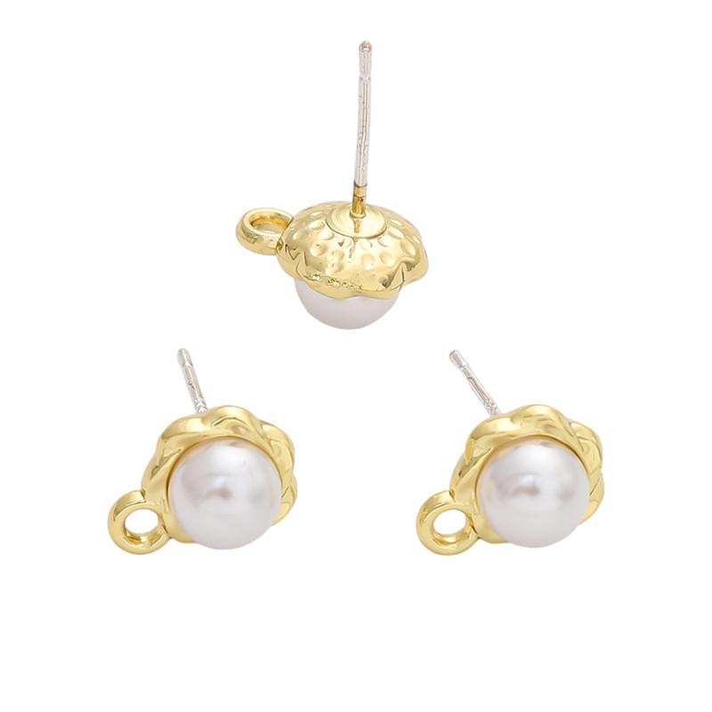 1pair/bag Alloy Shell Imitation Cat Eye Pearl Heart with Diamond Earrings for DIY Jewelry Making