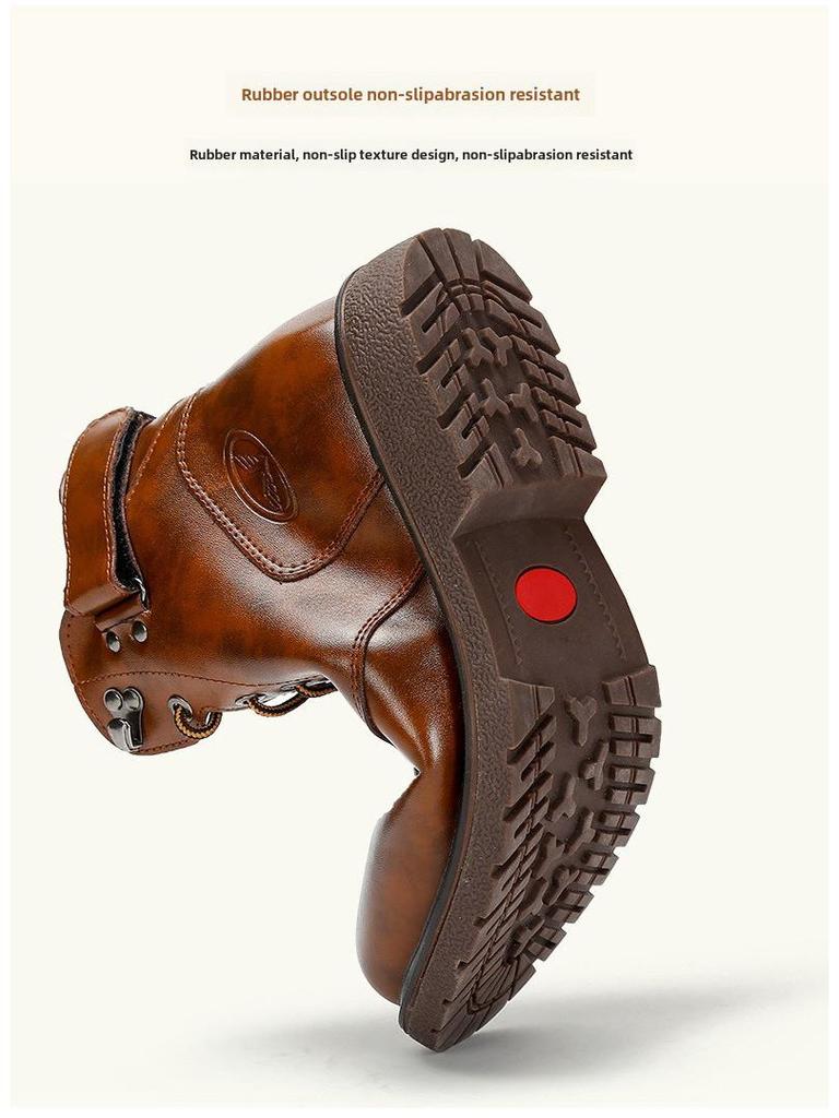 2023 Men's British Plus Velvet Leather Martin Boots - Mid-Cut, Warm, Fashionable, Trendy, Casual Cotton Footwear