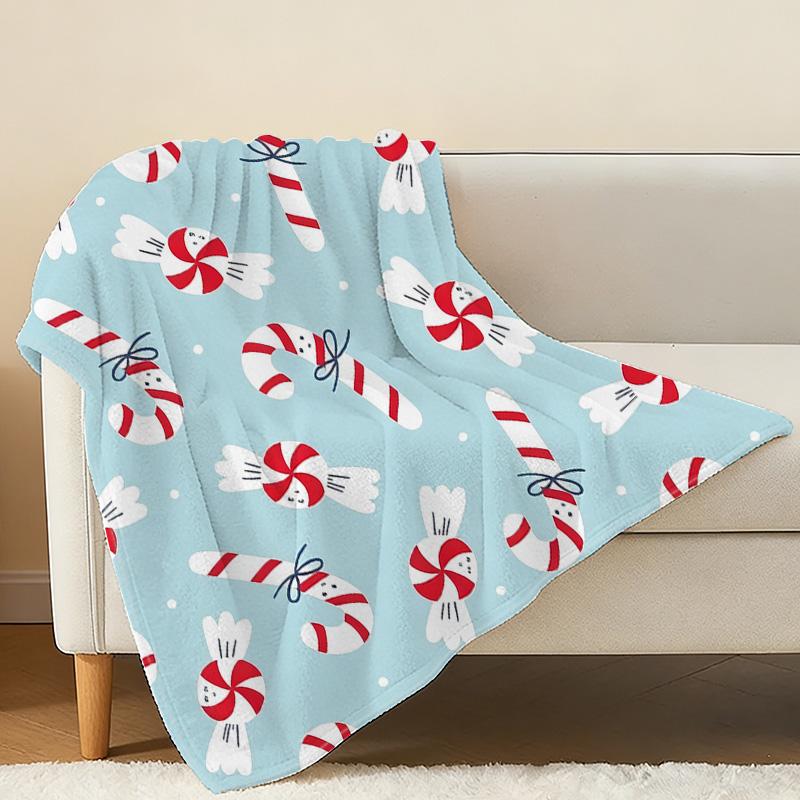 Printed Flannel Blanket - Soft Skin-friendly Cute Candy Collection, Warm Cozy for Home, Dorm & Christmas Decoration