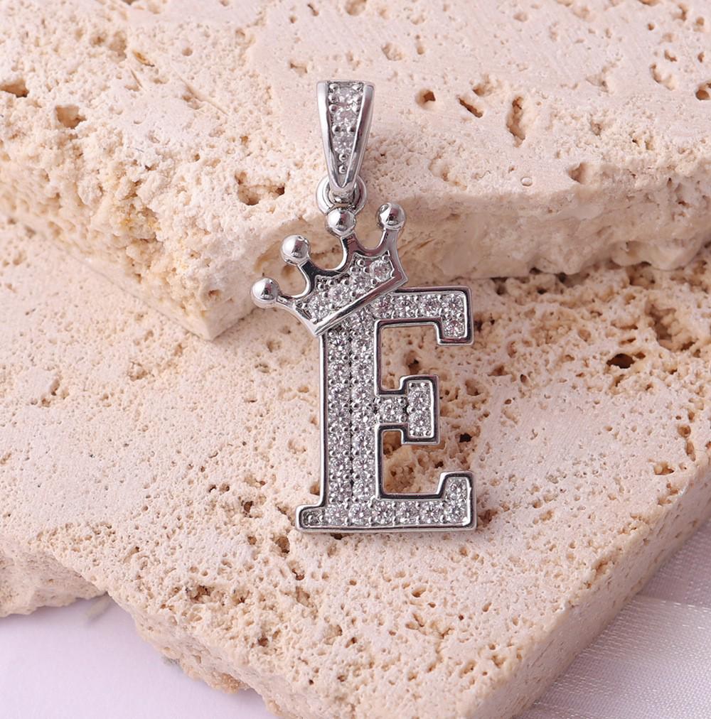 Gold-Plated Crown Rhinestone Letter Pendant Necklace