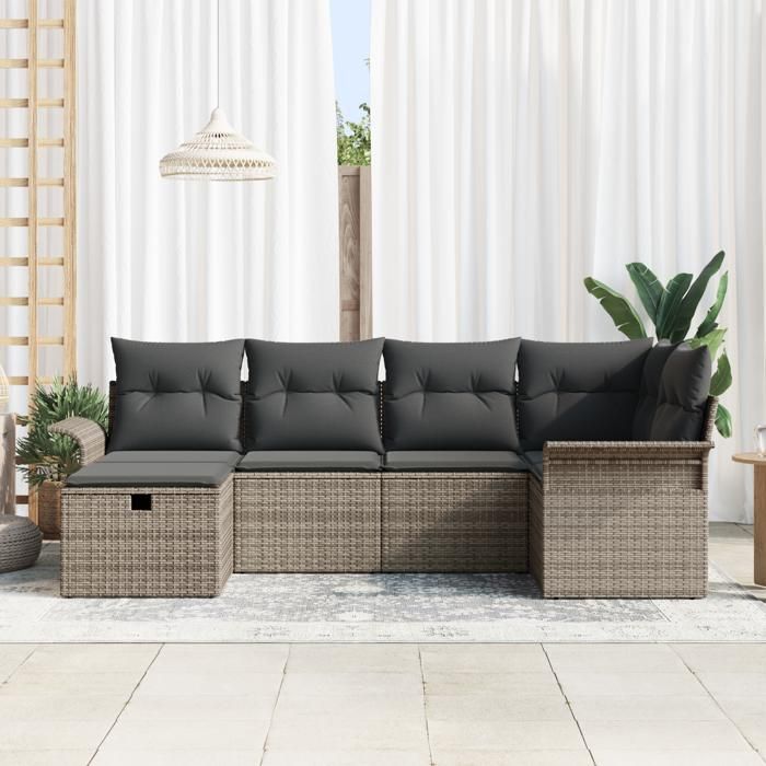 VidaXL Ensemble de Canapés de Jardin de 6 Pièces avec Coussins Gris Rattan Polyéthylène 3358878