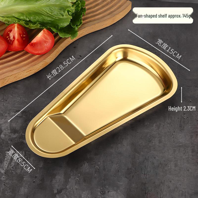 Korean Fan-Shaped Stainless Steel Snack Plate Gold/Silver BBQ Rack Tray for Bread & Steak
