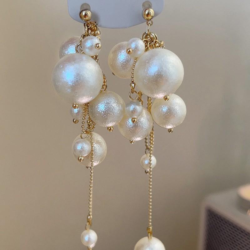 1Pair Elegant Pearl Long Tassels Earrings  Dangle Earring For Women Girls Trendy Shiny Earrings Wedding Jewelry Gifts