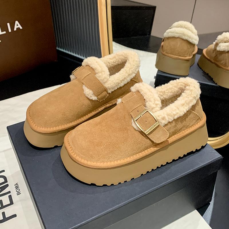 Fashion 2024 Winter New Women's Hairy Cotton Shoes with Matte Leather Surface for Warm and Comfortable Thick Soled Shoes for Women