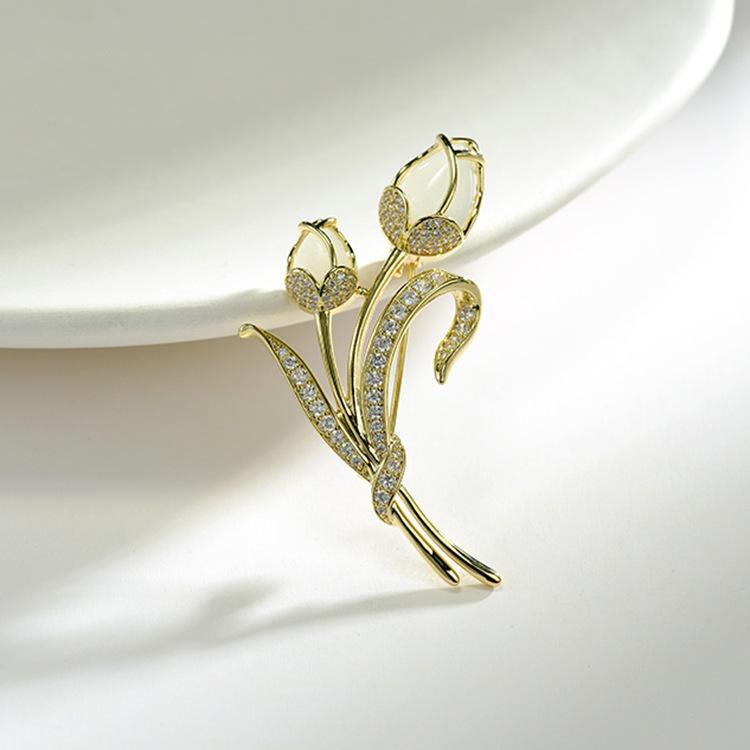 Japanese Tulip Brooch, High-End Feminine Exquisite Temperament, Diamond-Encrusted Brooch, Anti-Light Pin Buckle, Suit Accessories