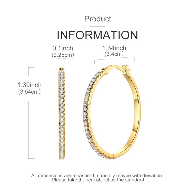 Original 925 Sterling Silver Zircon Circle Gold Big Hoop Earrings For Women Vintage Elegant Jewelry Gift