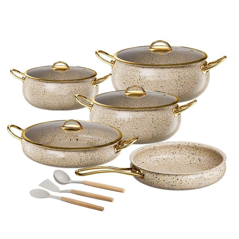12-Piece Pot Set With Lid Frying Pan Soup Pot and Silicone Spoon Wholesale Luxury Non-Stick Pan Kitchenware
