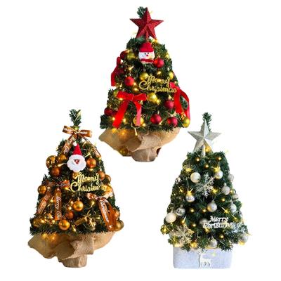 Delicate 60Cm Pre Assembled Christmas Tree Set Including LED String Lights Ornament Tree Toppers For Small Area Decoration