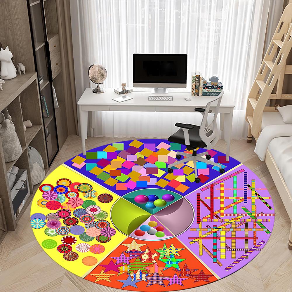 1pc Colorful Shapes Chair Carpet for Office Non Slip, Machine Washable Rug for Office, Room Holiday Decor for Christmas, Birthday Polyester