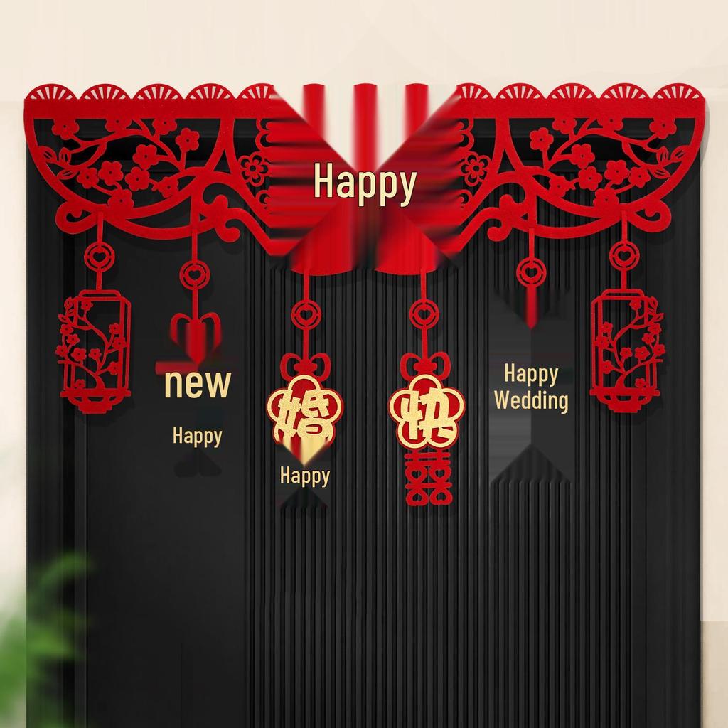 Wedding Room Décor Set: Double Happiness Door Stickers & Curtain Ornaments