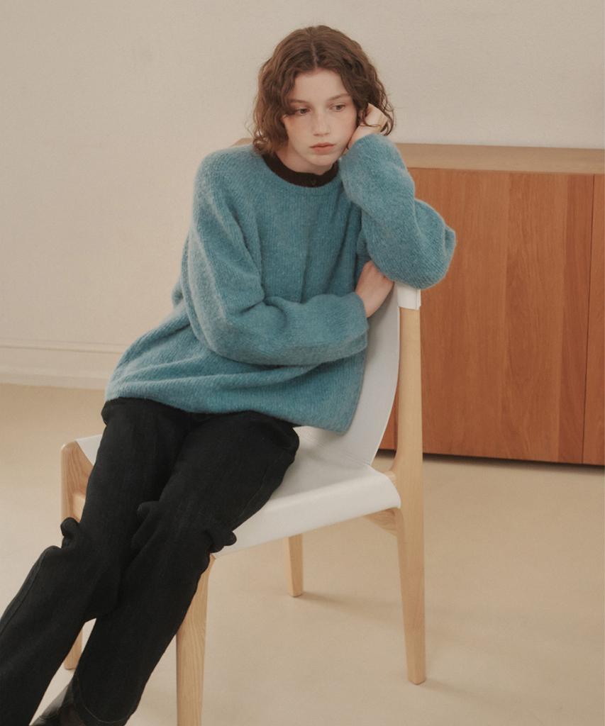 AVA MOLLI Alpaca Blend Raglan Knit Pullover (Mel.Blue)
