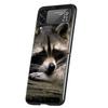 Hard PC Phone Case For Samsung Galaxy Z Flip 7 6 5 4 Black Cover For Galaxy Z Flip 3 Foldable Shockproof Cute Animal Raccoon Bag