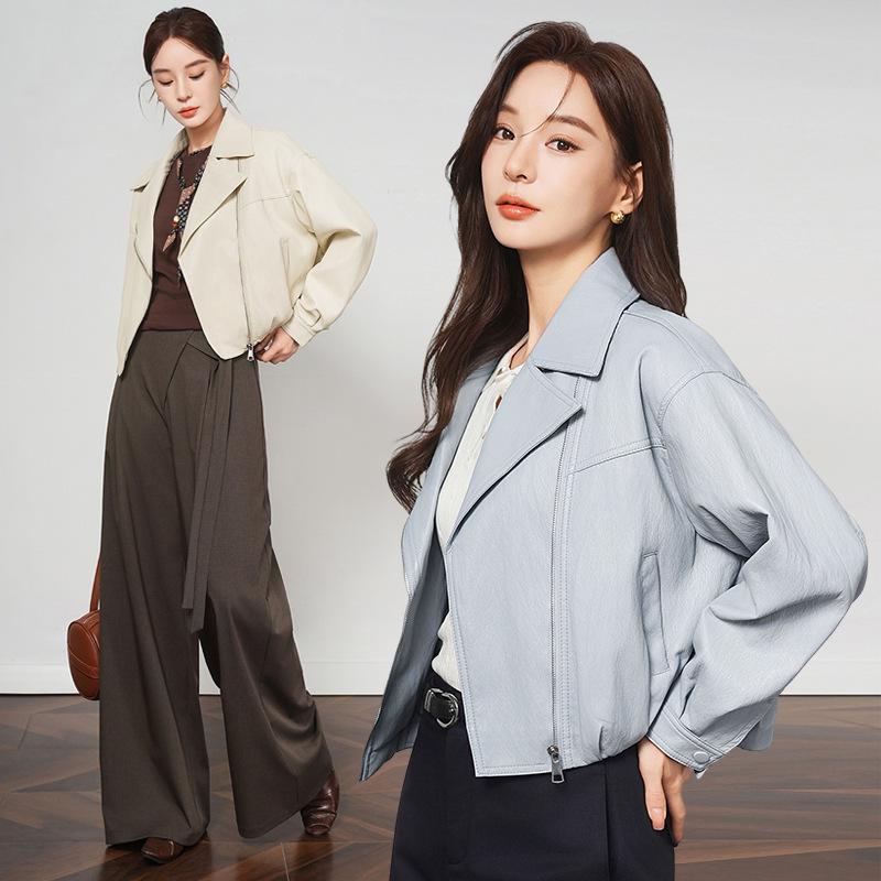 Women's Genuine Sheepskin Motorcycle Jacket - Spring/Autumn Fashion Lapel Style