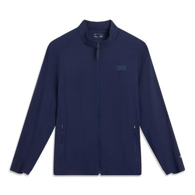 Li Ning Série Glory Veste de sport tricotée à col montant décontractée à manches longues avec logo de la marque réfléchissant pour homme Bleu marine foncé AWYV017-4
