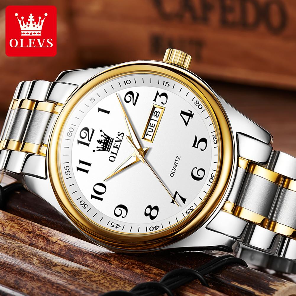 OLEVS 5567 Original Men's Watches Simple Classic Large Digital Dial Dual Calendar Waterproof Luminous Quartz Watch for Men