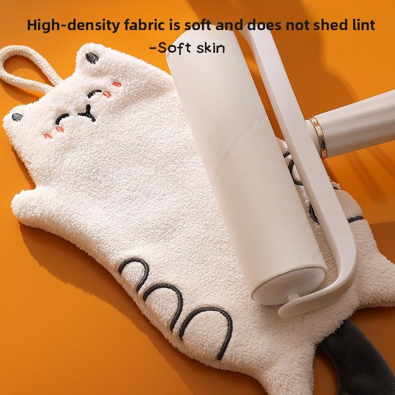Cute Little Cat Rice Grain Coral Fleece Hand Towel Gift Towel Kitchen Hanging Dual-purpose Absorbent Quick-drying Square Towel