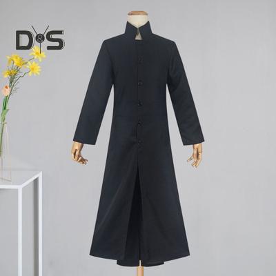 Men Performance Windbreaker Halloween Cosplay Stage Show Costume Stand Collar Vintage Style Double-layered Trench Coat Play Prop