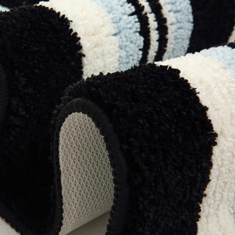 Nordic Style Black & White Striped Non-Slip Bedroom Rug - Wear-Resistant Long Floor Mat for Living Room