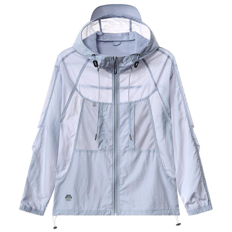 Summer Ultra-Thin Soft Ice Silk Sun Protection Clothing Men UV Protection Outdoor Fishing Hooded Climbing Jacket