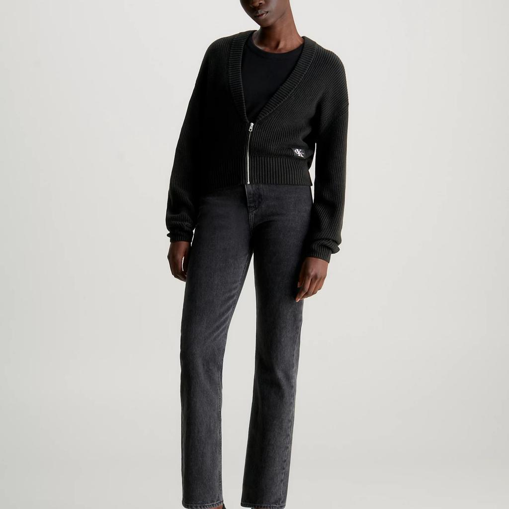 Calvin Klein Jeans Loose Casual Simple Logo V-Neck Long Sleeve Knit Sweater Women Tops Black J20J222623-BEH