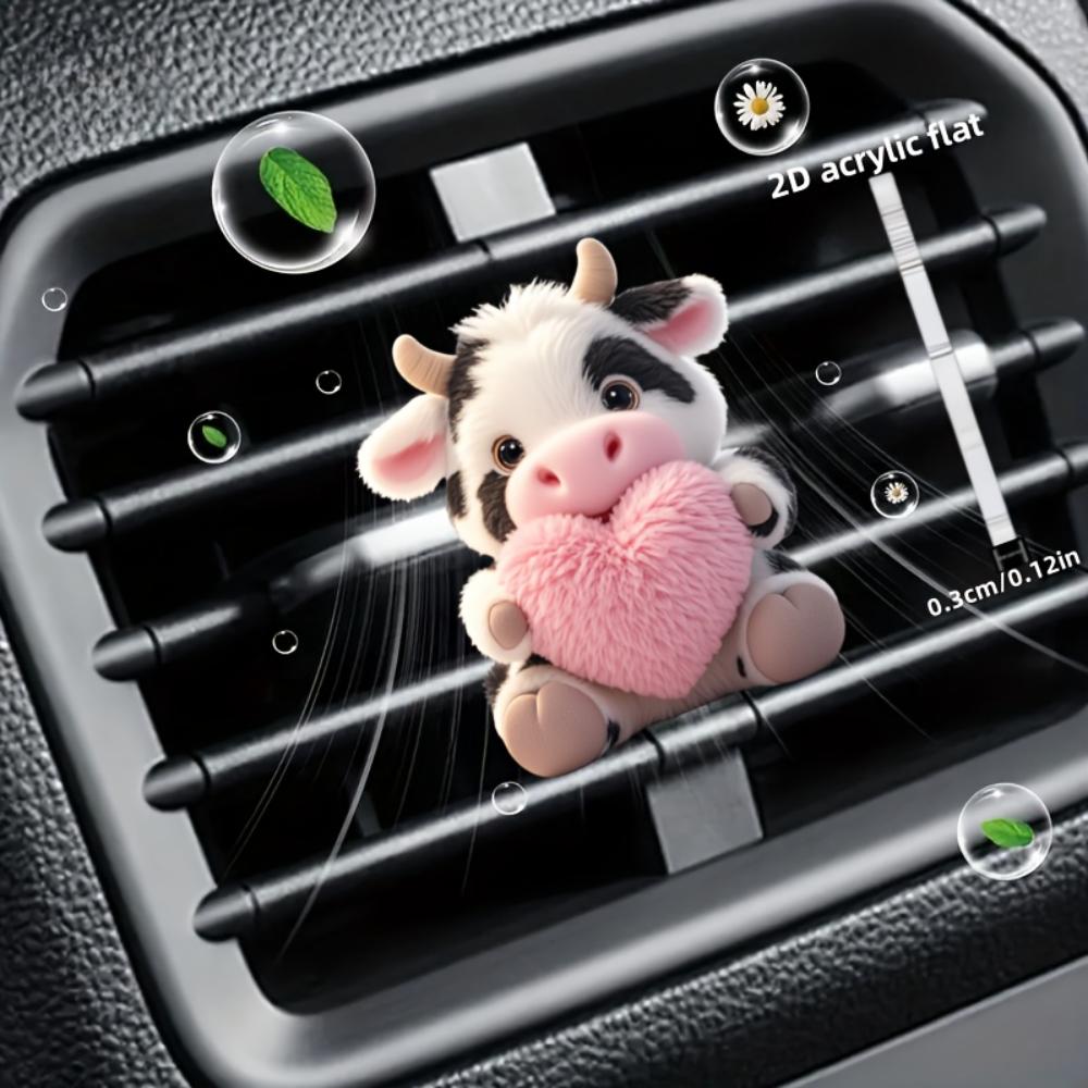2D Flat Cow Car Vent Clip Decorative Diffuser (fragrance Not Included), Car Interior Decoration, Aromatherapy Clip, Ideal for Holiday Gifts