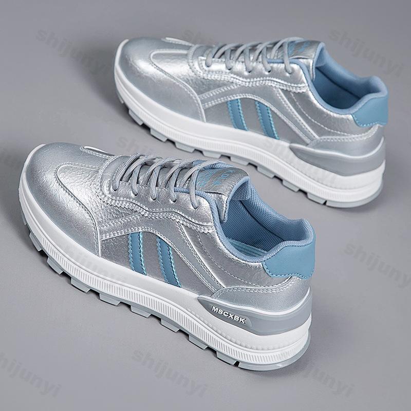 Fashion Women's Leisure Sports Shoes Non Slip Comfortable Lace Up PU Leather Sneakers Increased Height Design Casual Shoes Zapatos Mujer