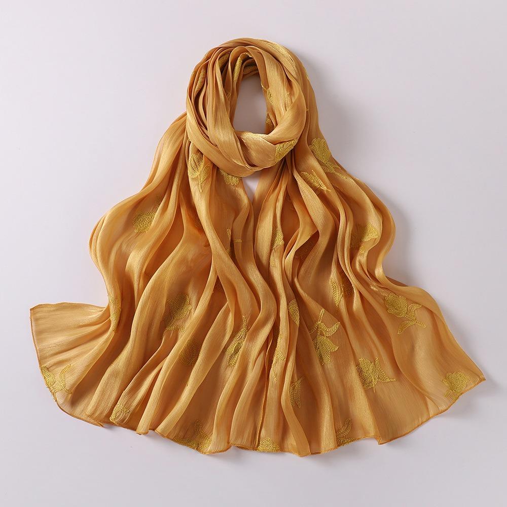 Glitter Floral Embroidery Hijab 70*175CM Crinkle Plain Scarves Fashion Islamic Head Wrap  For Women