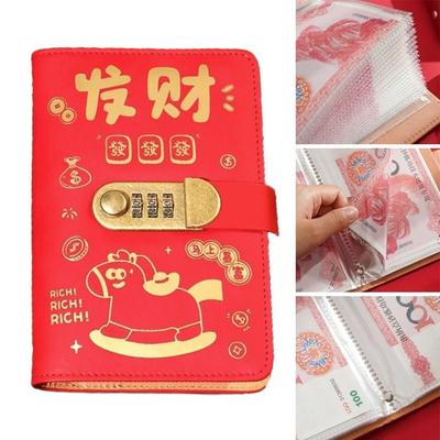 100 Envelopes Money Saving Challenge New Year Horse Waterproof Binder Savings Challenges Book PU With Password Lock