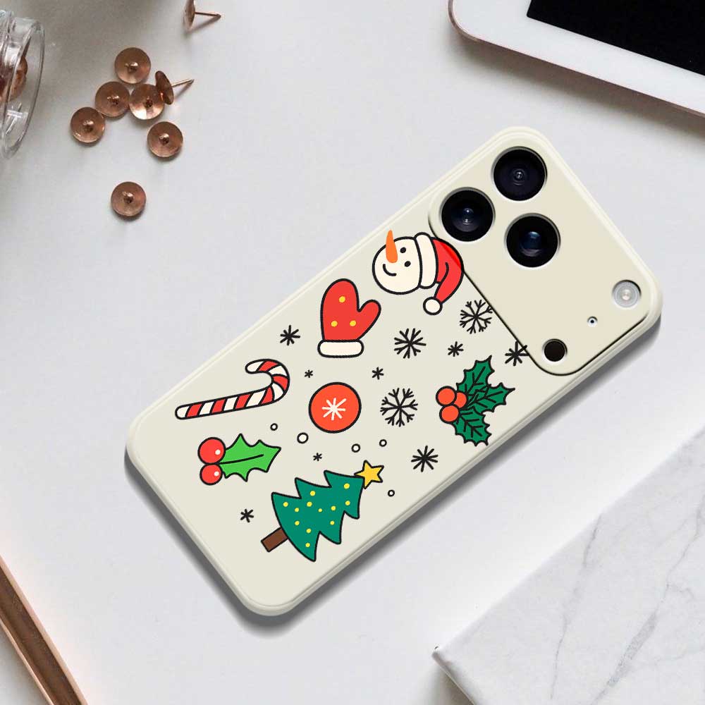 For iPhone 17 Pro Max Case Christmas Snowman and Tree Pattern Printing Straight Edge TPU Phone Back Cover