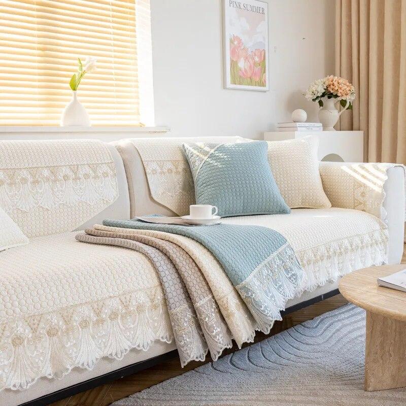 Jacquard Sofa Cover Wash All Cotton Living Room Sofa Cushion New Non-Slip Simplicity Solid Colour Universal Cushion Sofa Cover