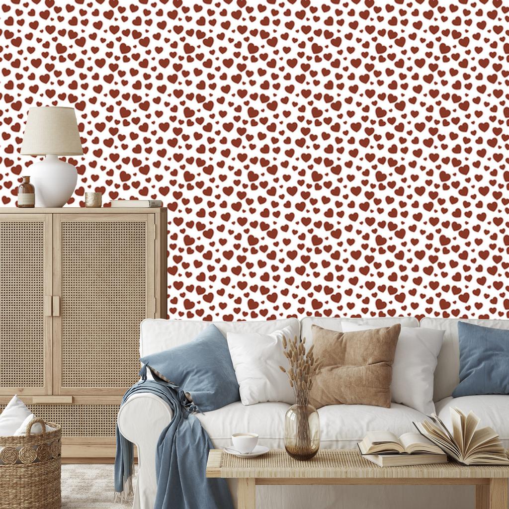 Heart Wallpaper White, Red, Coral and Light Gray 50x1000