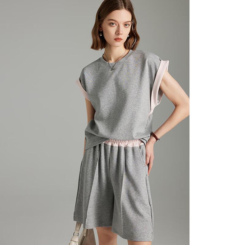 Women s Cotton Blend Contrast Patchwork Batwing Sleeve T-Shirt One Size светло-серый