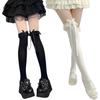 Cute Lace Ruffle Trim Frilly Over The Knee Long Socks for Women JK Girl Student Sweet Ribbon Bowknot Thigh High Stocking