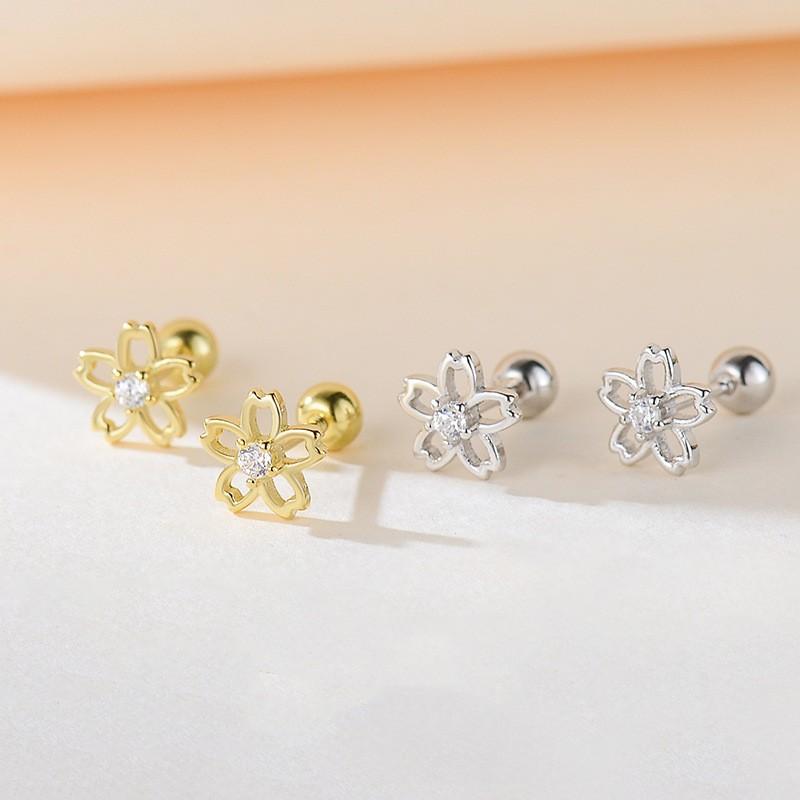 925 Sterling Silver Korean Inlaid Zircon Flower Fashion Stud Earrings for Women  Mini Jewelry Accessories