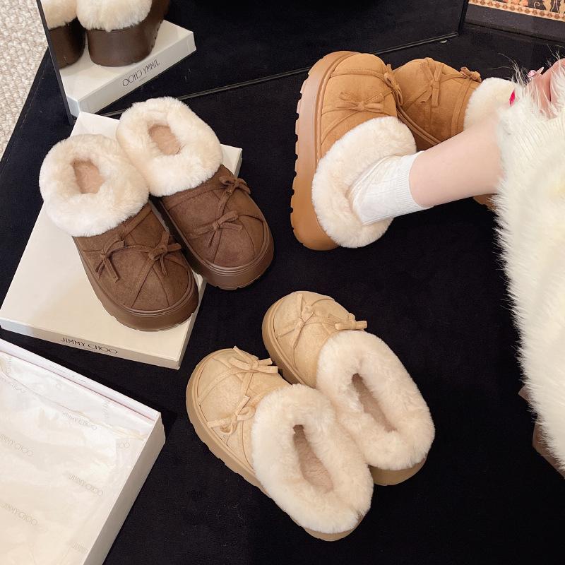 Women's Thick-soled Large Size Thickened Winter Warm Fur One Snow Boots Padded Lining Ankle Boots Non-slip Hiking Sports Cotton Slippers