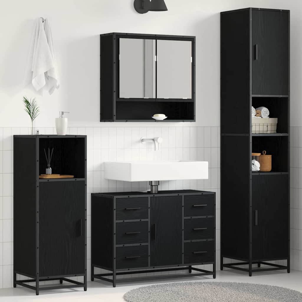 Bathroom Furniture Set 3 Pcs Black Oak Effect Particleboard