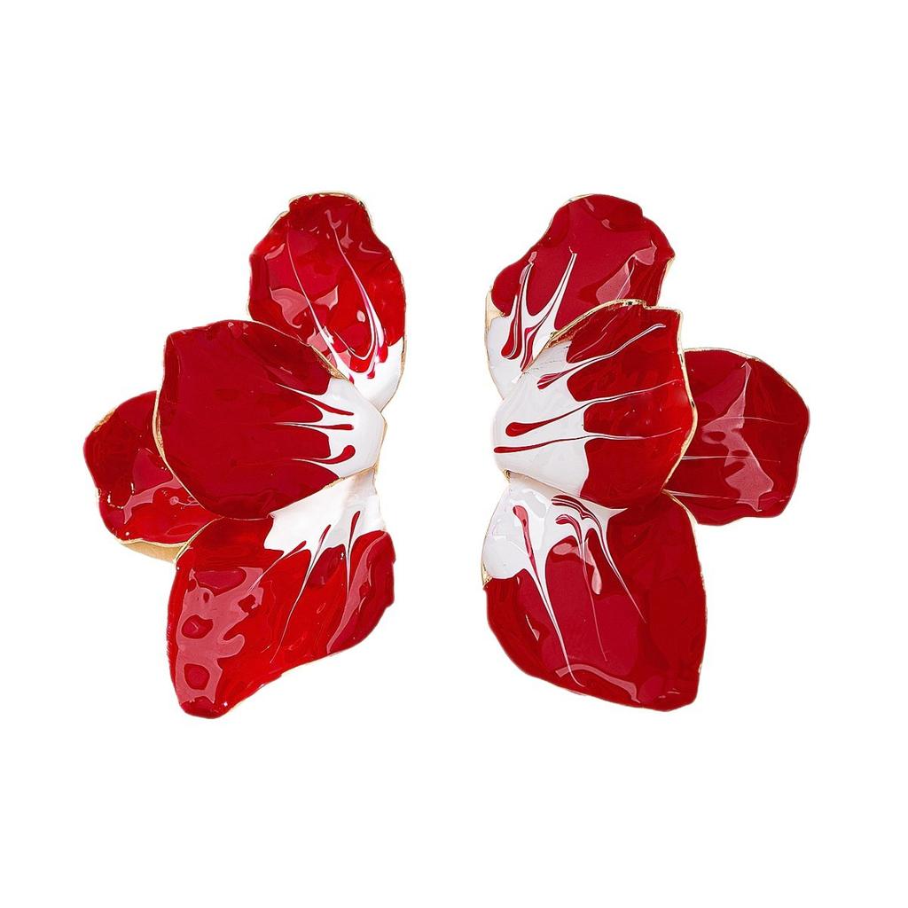 Gradual Change Of Pink Petals Dripping Oil Exaggerated Earrings, Fashion High Sense Sweet Wind Temperament Versatile Earrings