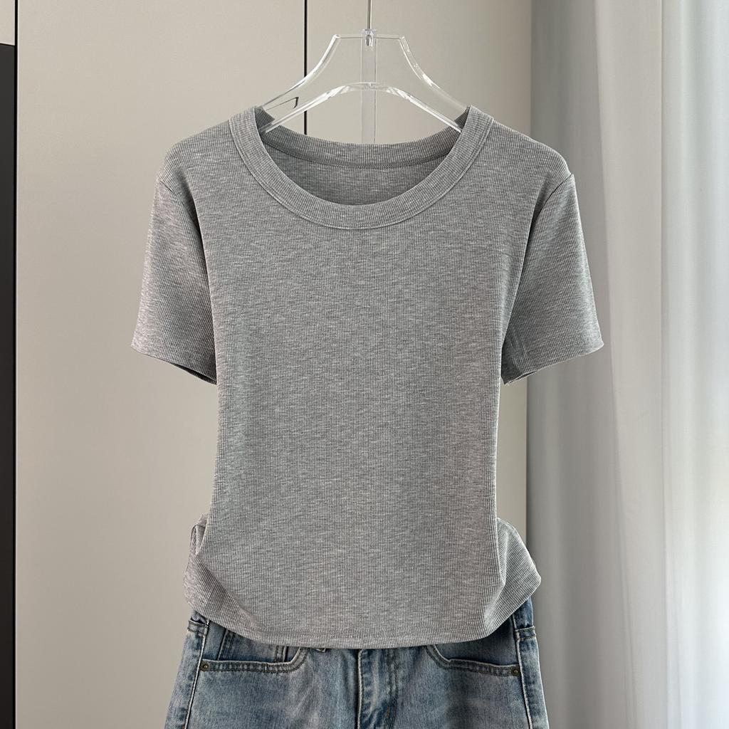 Standard Shoulder Short Sleeve Tee Modal Ribbed Loose Casual Basic Top Stretchy Slim Base Layer Soft Ribbed Fabric Good For Inner And Outer Wear Top