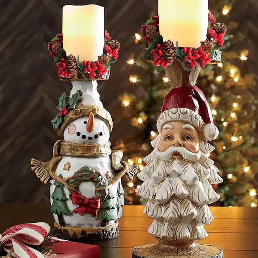 4 Pcs Christmas Candle Rings, Red Berry Pine Cone Wreath for Candle Holders Festival Table Decoration for Christmas Thanksgiving Harvest Day