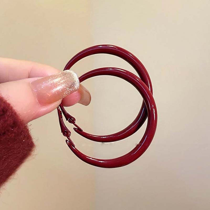 Ankela Orecchini a cerchio grandi e rotondi rossi per donna, semplici e alla moda, con cerchio geometrico iperbole, orecchini a cerchio Huggie, gioielli Brincos Bijoux, regalo