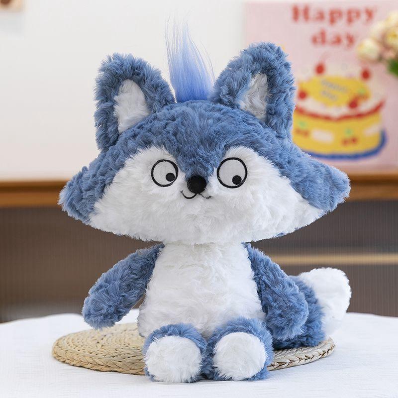 35CM Neues lustiges Fuchs-Stofftier, Großohrige pelzige Katze, Waschbär und kleiner Wolf Plüsch Niedliche Puppe für Kindergeburtstag und Weihnachten