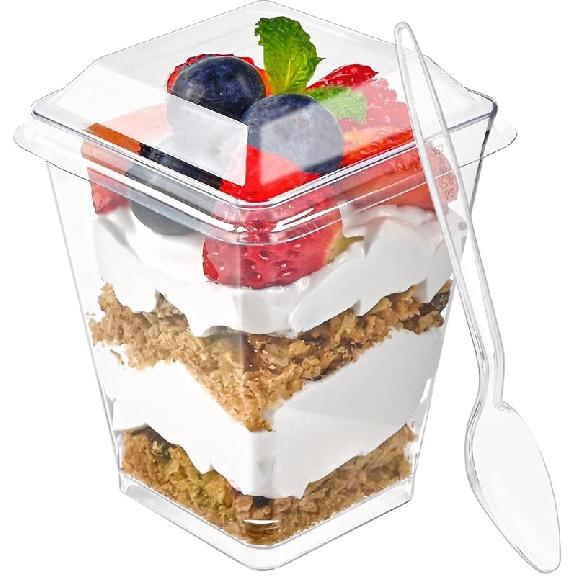 Zezzxu 50 Pack 5 oz Plastic Dessert Cups with Lids and Spoons, Banana Pudding Cups with Lids Mini Dessert Shooters for Party Individual Yogurt 25 cups + 25 lids + 25 sp