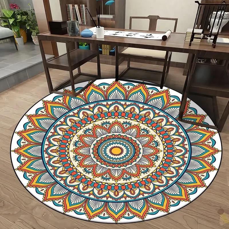 European Retro Chinese Round Carpet Living Room Tea Table Mat Computer Chair Cushion Home Decoration Non-slip Soft Fluffy Rug