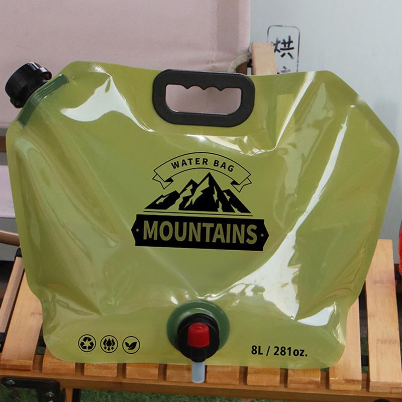 Sac de apă portabil cu robinet pentru camping pliabil, recipient de apă, sac 8L, pliabil, pungă de apă cu mâner, consumabile de camping