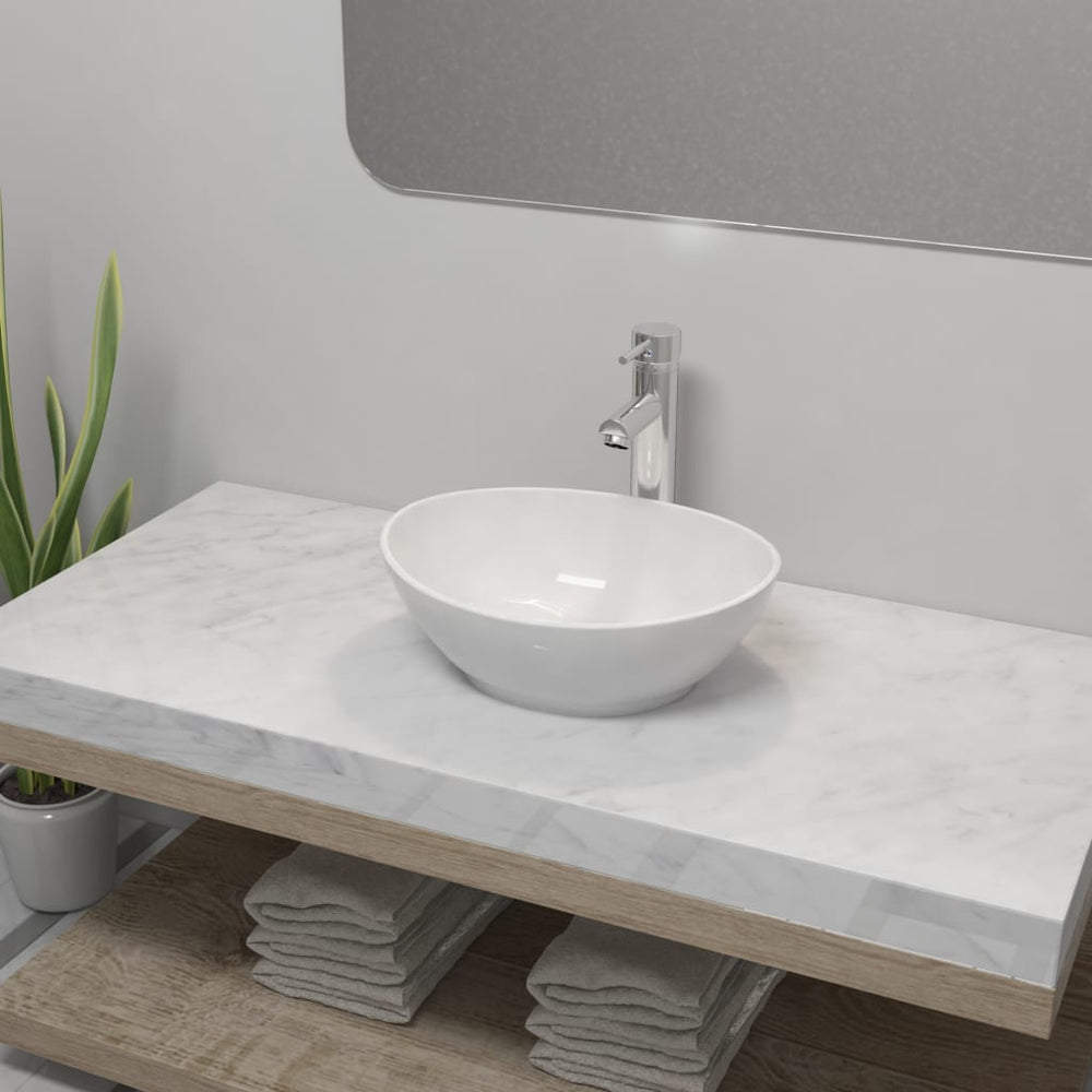 Lavabo de salle de bain avec mitigeur Céramique Ovale